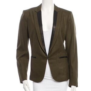 Rag&bone wool Olive green lamb leather trim colla blazer size 2  office preppy
